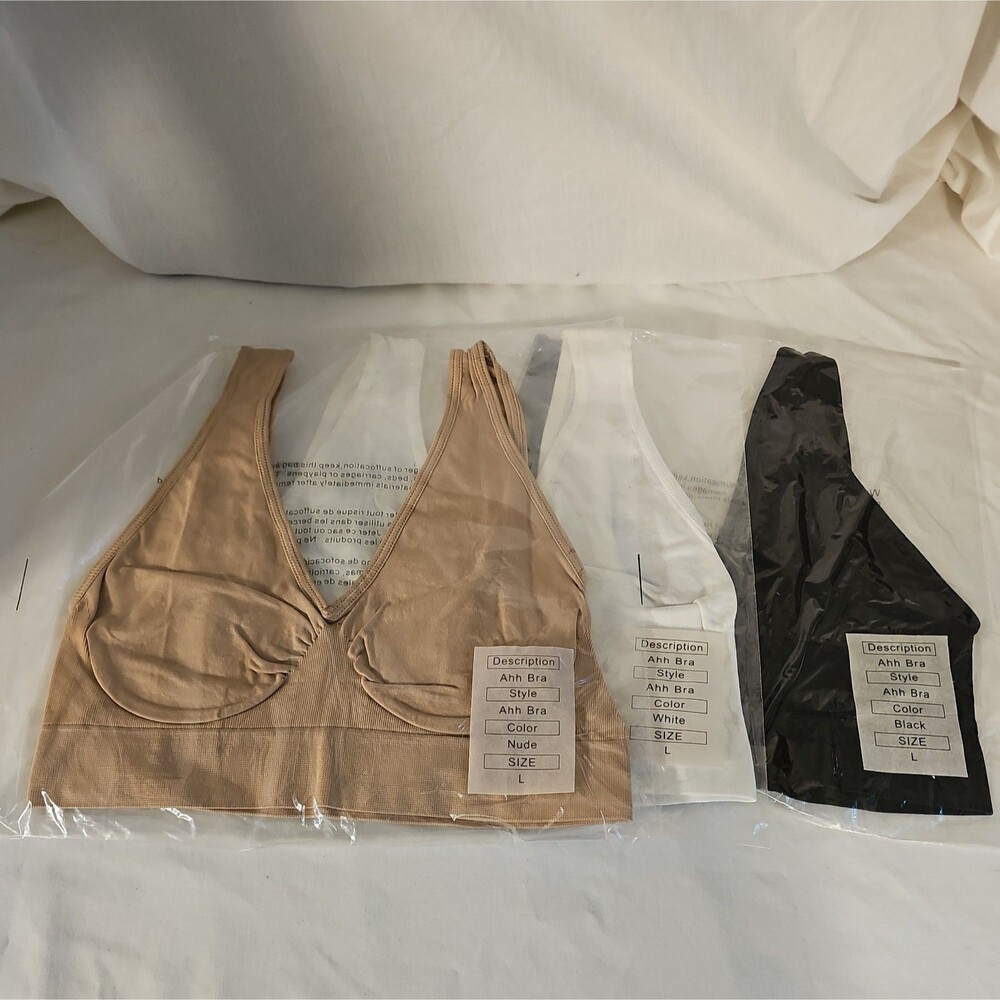 NIP Ahhh Bra Style 9588 3Pk White Nude and Black Size Large